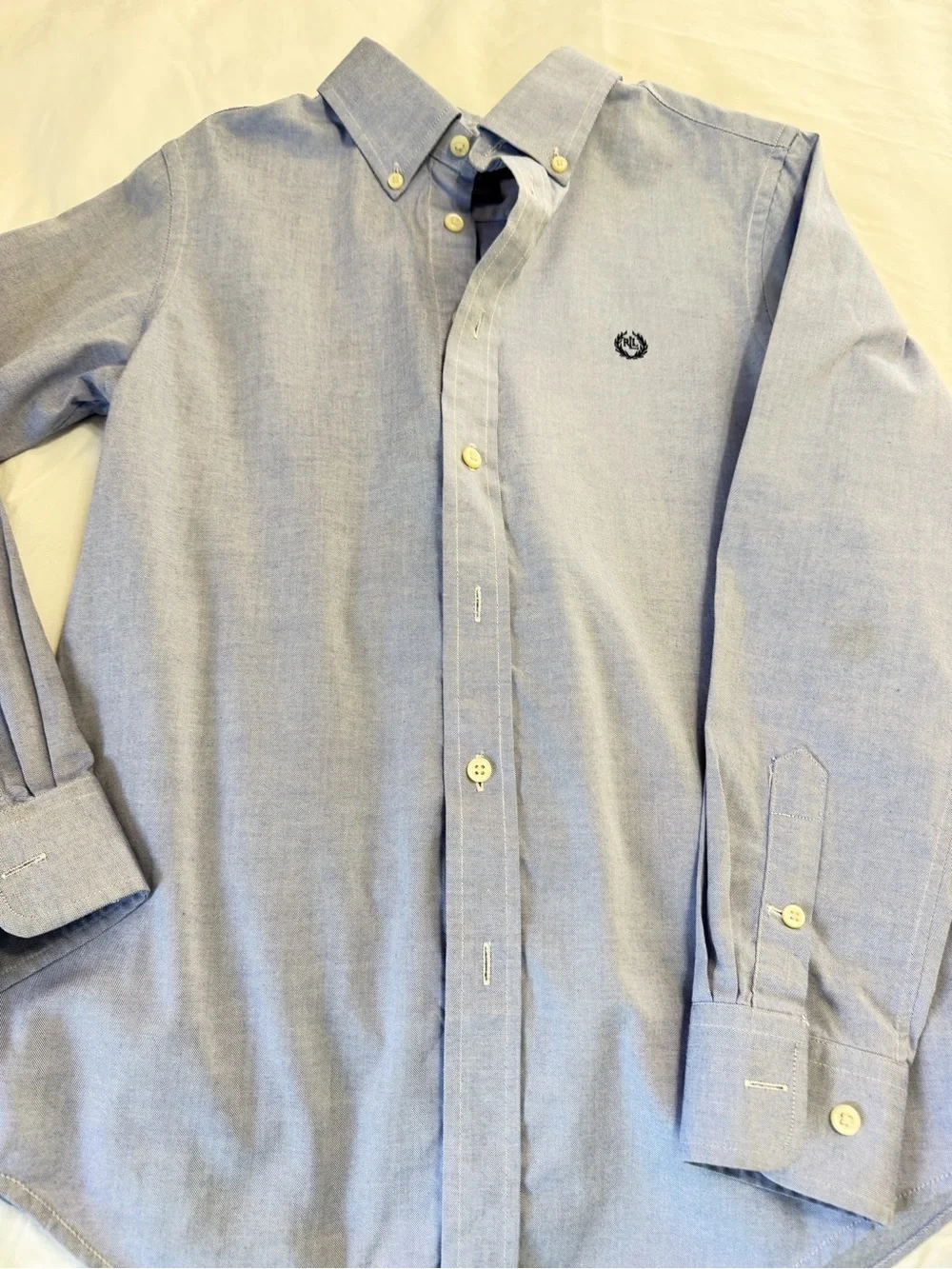 Lauren Ralph Lauren Boys Blue Oxford Button Down Shirt Size 14 Logo Cotton Blend